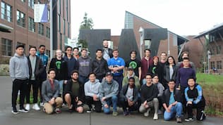 Photo of the 2020 team in front of Bothell's W